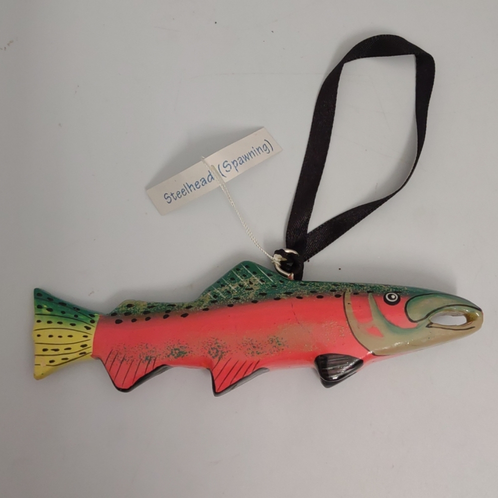 Steelhead Spawning Rainbow Trout Fish Wood Ornament Swimming upstream 6 inch